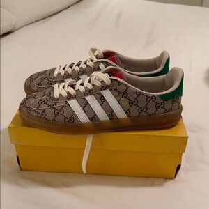Gucci x Adidas Monogram Low-Top Sneakers in Brown, White, Green & Red